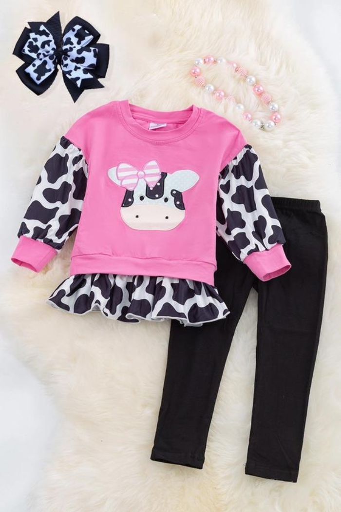 Cow Application Top & Black Leggings