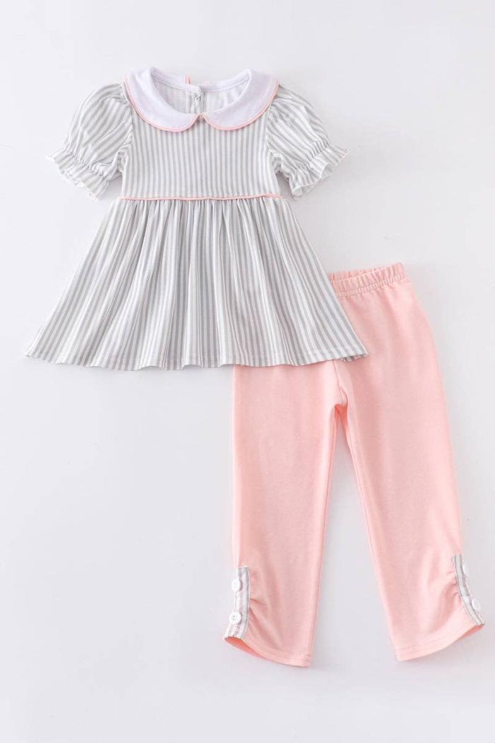 Pink Stripe Puff Sleeve
