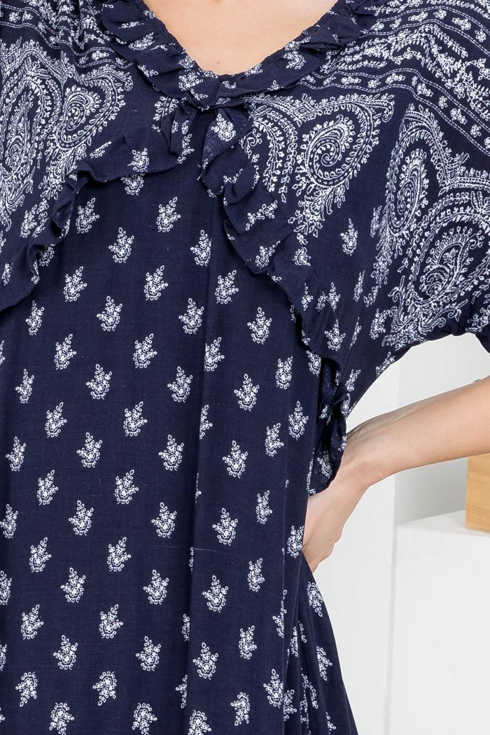 Navy Paisley Print Baby Doll Dress