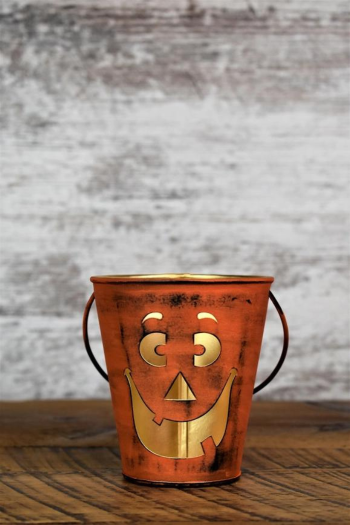 Orange Pumpkin Face Container "4x6.5"