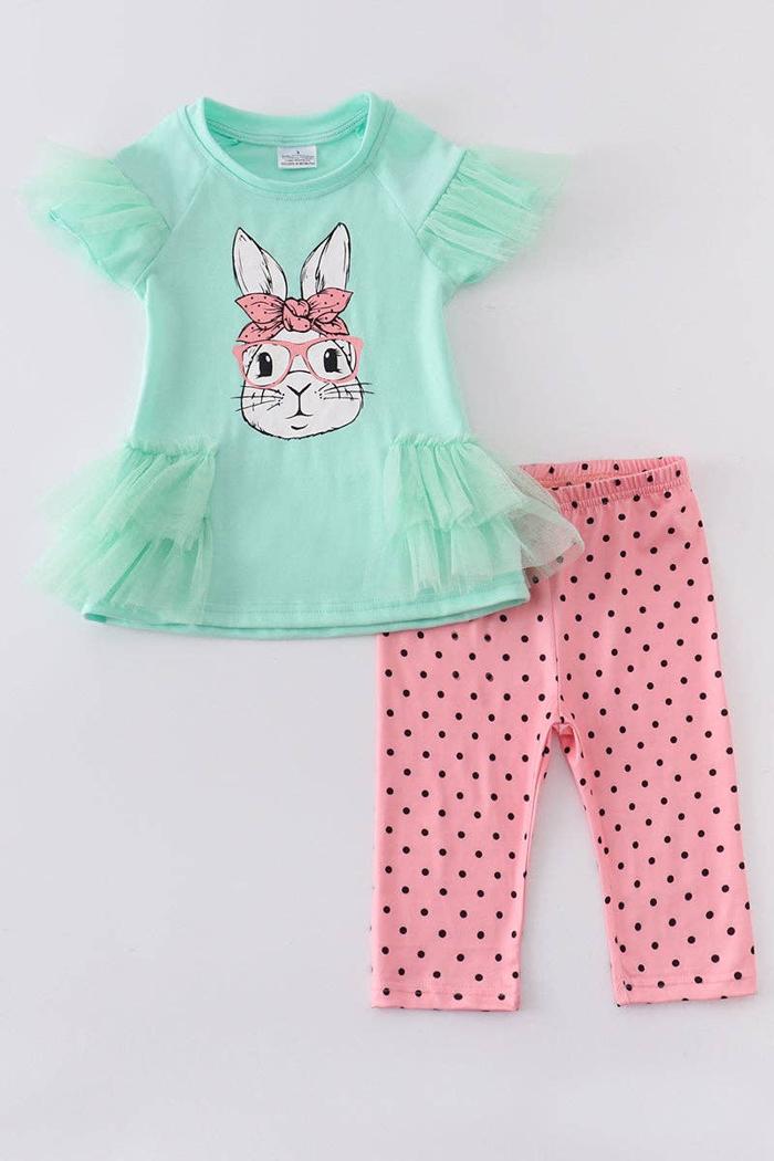 Mint rabbit print ruffle