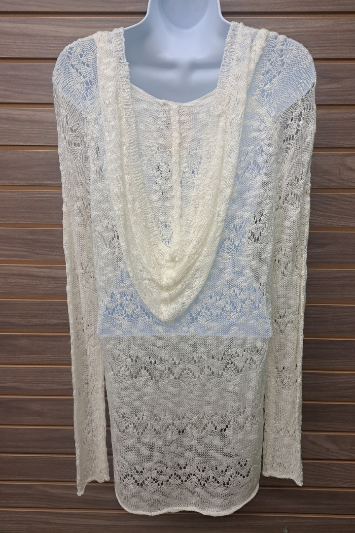 Long ivory hoodie pocket sweater