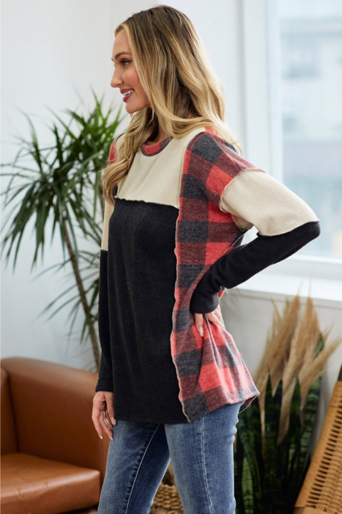 Plaid Vintage Colorblock Pullover