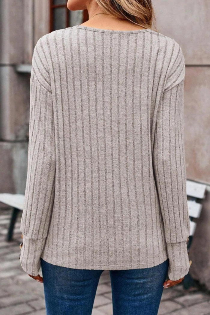 Long Sleeve V-Neck Shirt Button Up T-Shirt