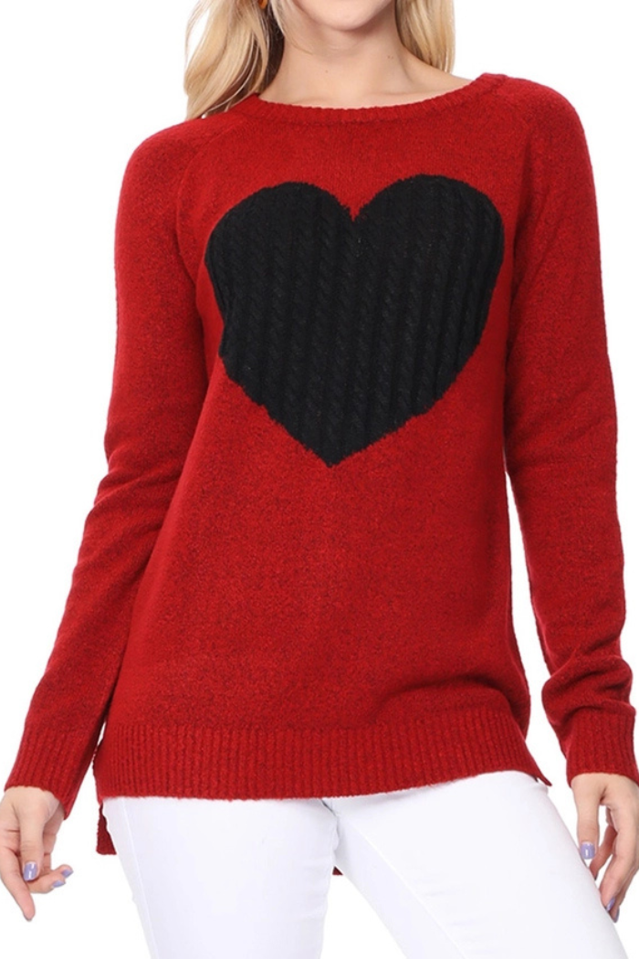 Cozy Heart Jacquard Round Neck Pullover Sweater