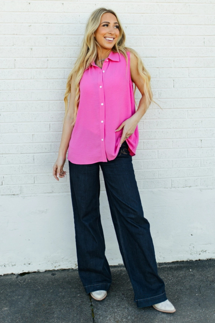 Button Down Woven Blouse Top
