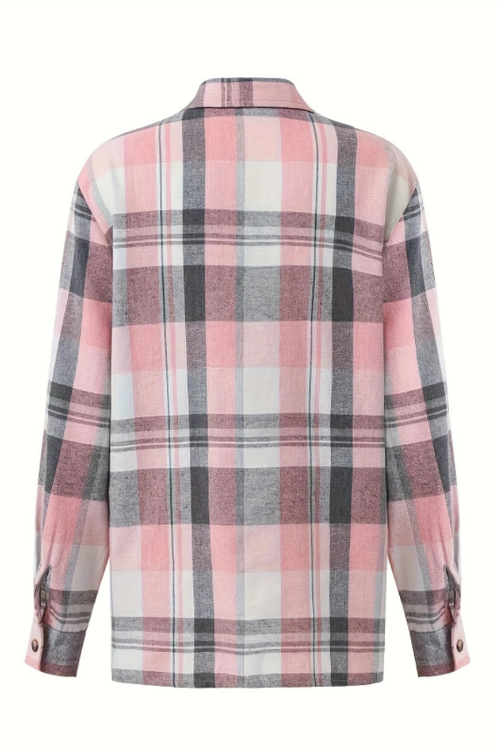 Autumn Pink Plaid Shirt Jacket
