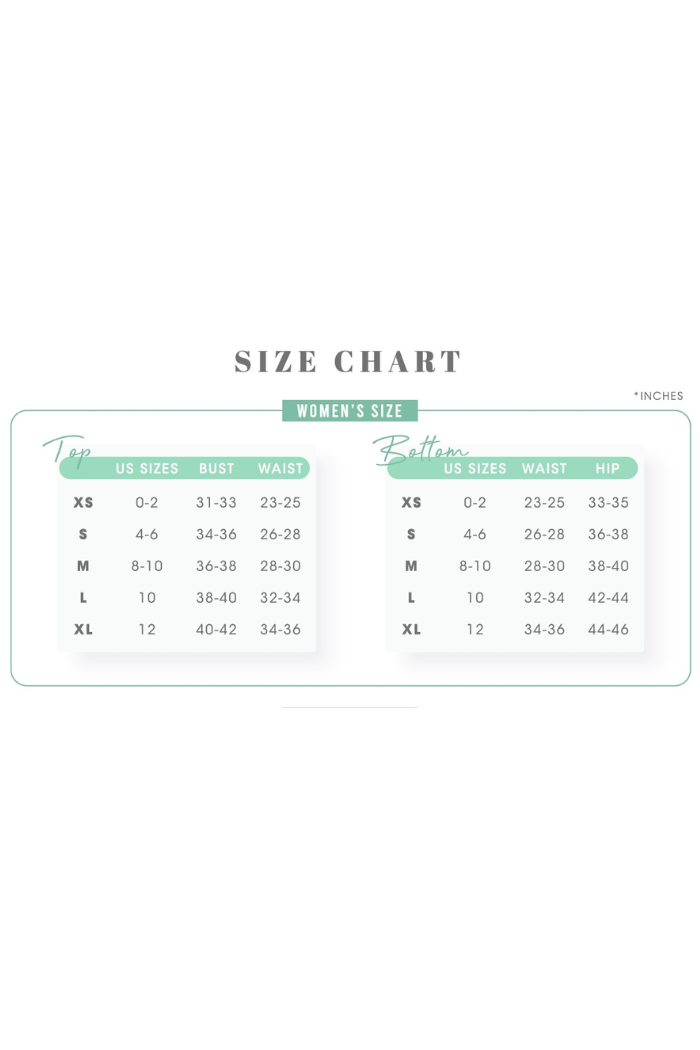 Size chart for women's bottoms on a white background