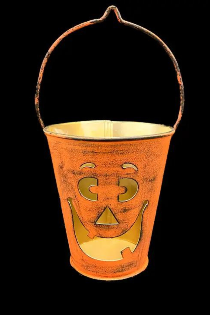 Orange Pumpkin Face Container "4x6.5"
