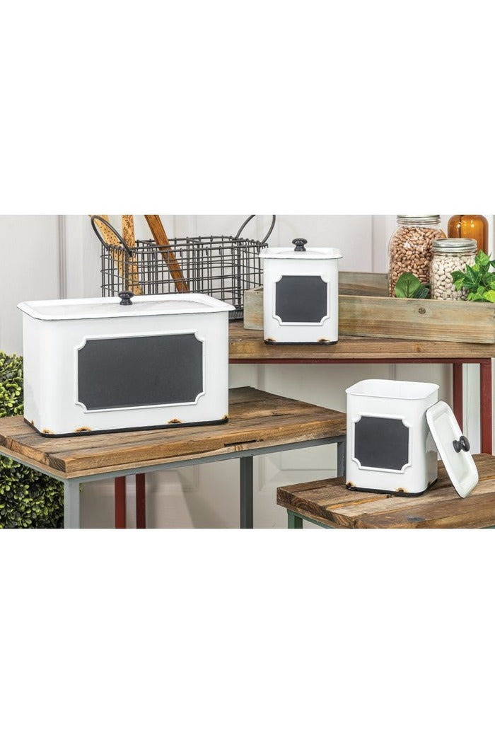 Distressed White Canister 3-Piece Set