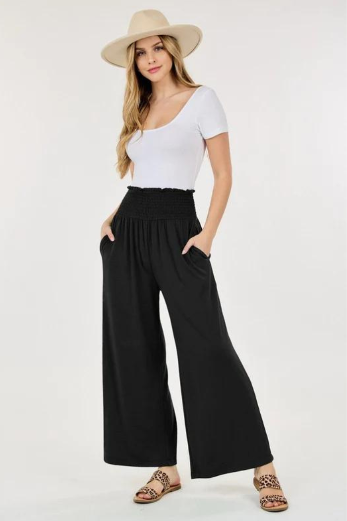 Wide-Leg Elastic Pants With Pockets