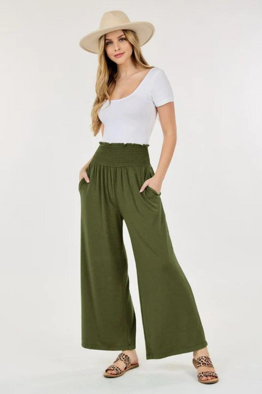 Wide-Leg Elastic Pants With Pockets