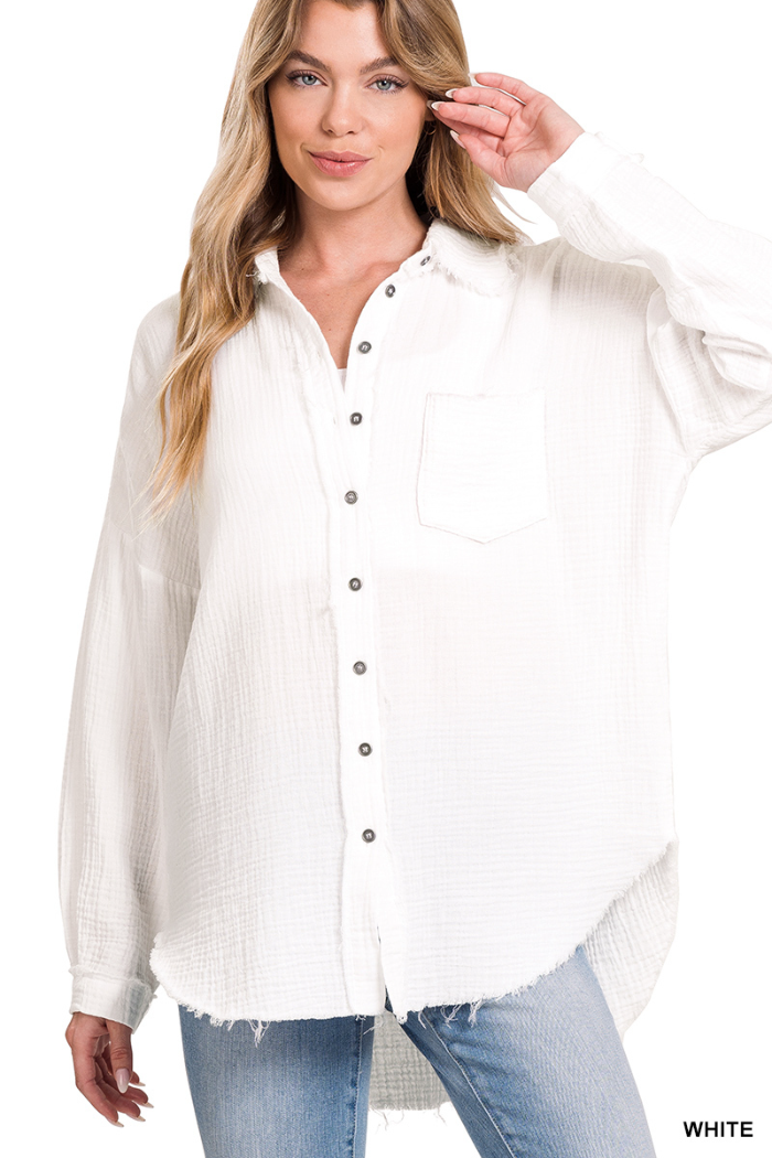 Double Gauze Oversized Raw Edge Shirt