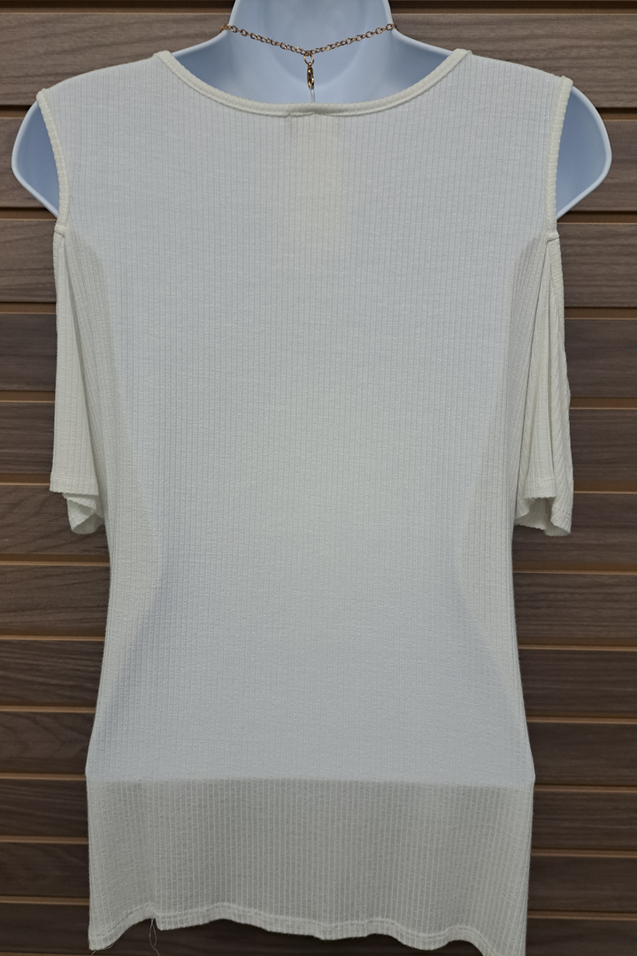 Cold shoulder necklace top short sleeve
