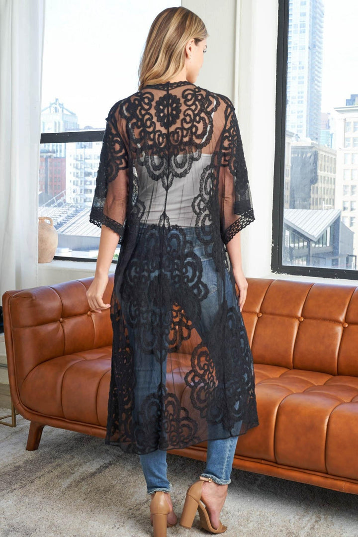 Flower Lace Embroidery Open Front Summer Bohemian Kimono