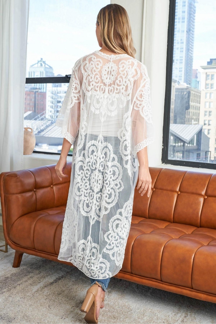 Flower Lace Embroidery Open Front Summer Bohemian Kimono