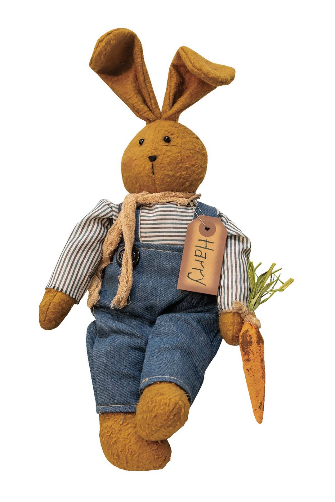 Rabbit wearing overalls with a carrot and 'Hershey' tag on a white background.