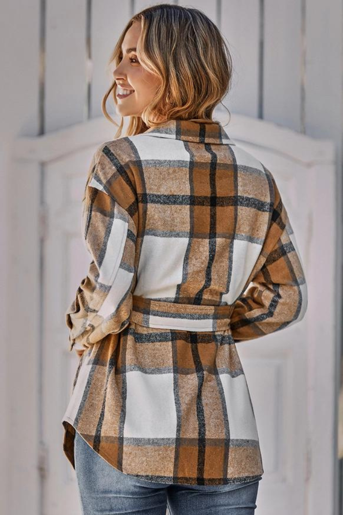 Plaid Pattern Button Closure Casual Jacket