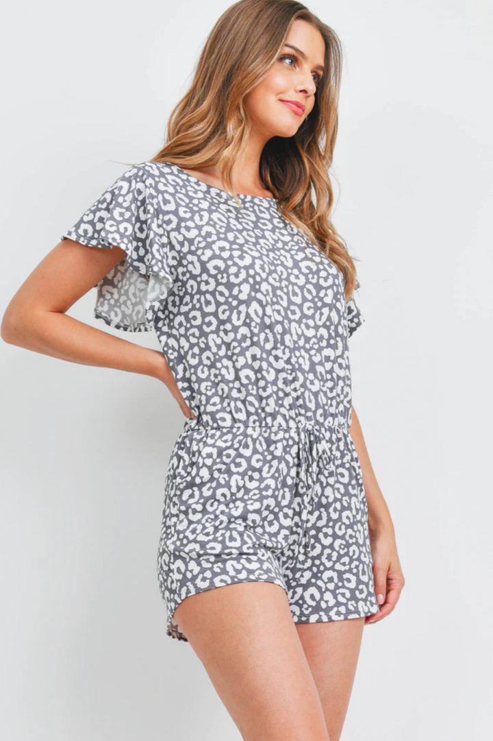 Leopard Butterfly Sleeve Romper