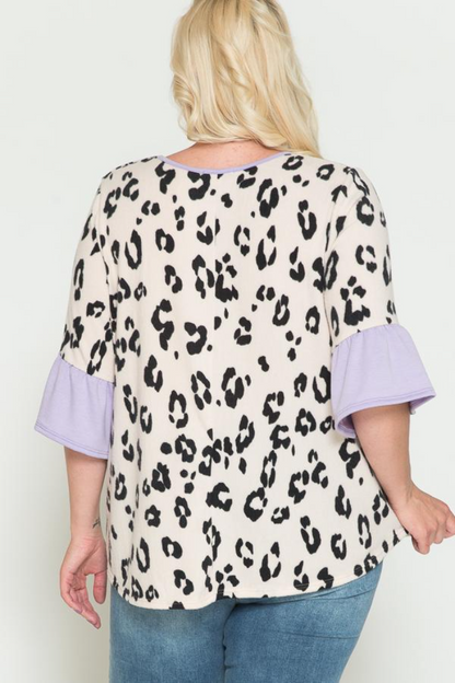 Leopard lavender ruffle sleeve cage chest
