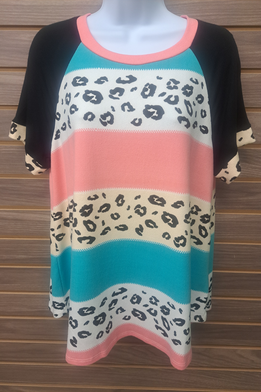 Leopard multi color flowy short sleeve