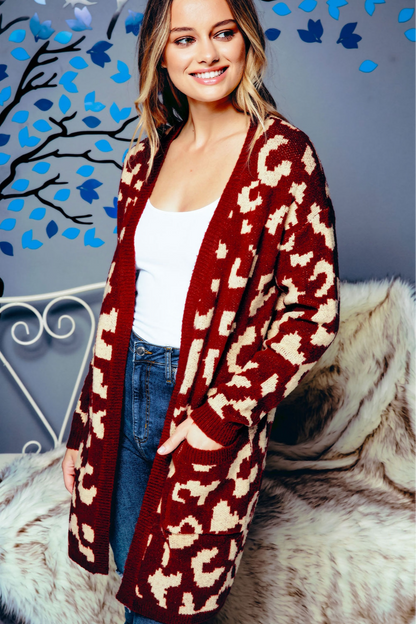 Leopard pattern long open cardigan