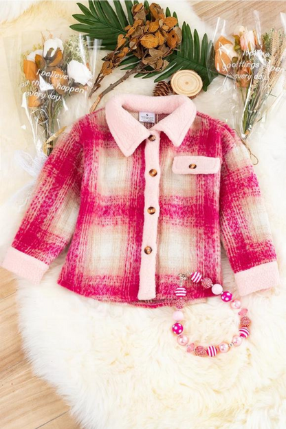 Hot Pink Plaid Shacket with Pink Trim