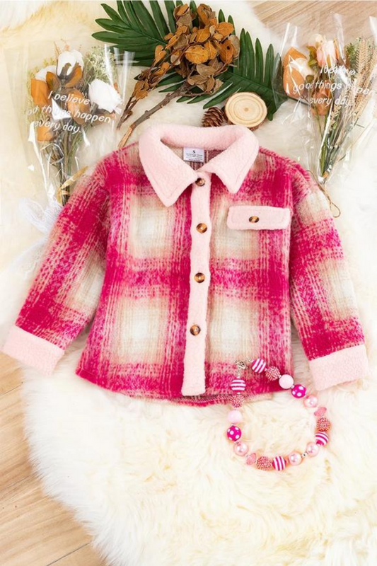Hot Pink Plaid Shacket with Pink Trim "7-10Y"