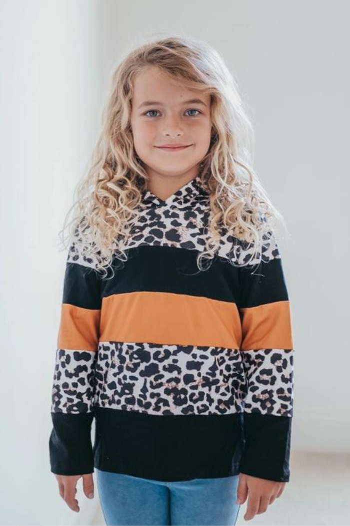 Kids Rust Black & Leopard Print Fall Winter Hoodie Shirt