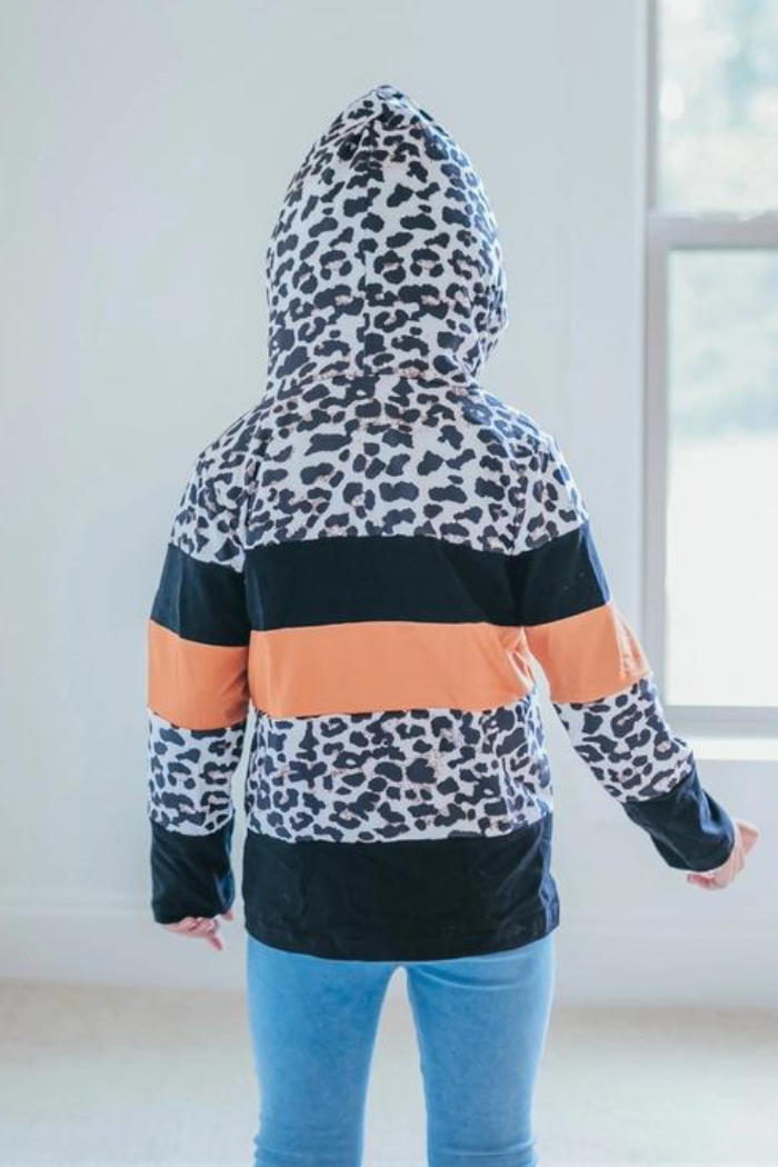 Kids Rust Black & Leopard Print Fall Winter Hoodie Shirt