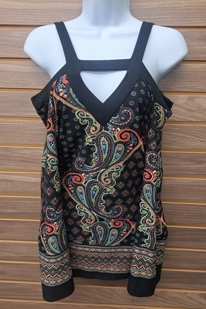 Paisley cold shoulder long sleeve top