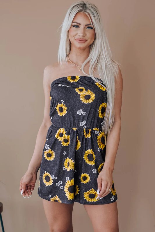 Yellow Floral Romper with Pockets