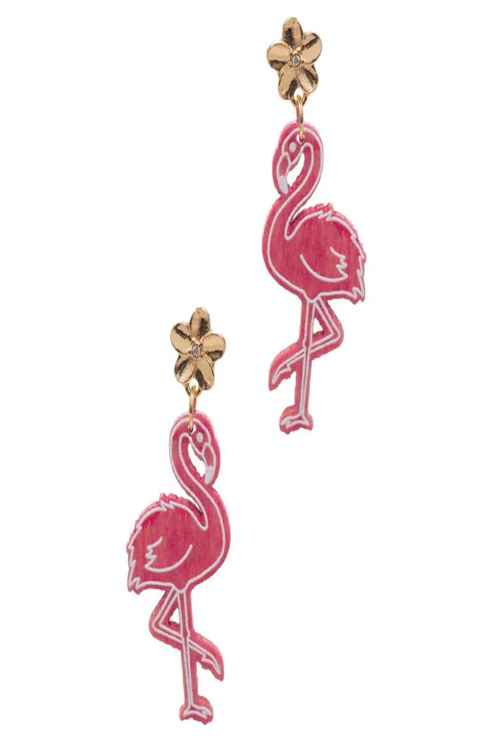 Wooden ColoRed Flamingo Post Earring