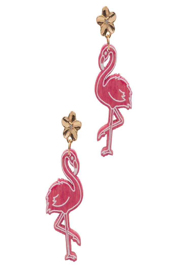 Wooden Colored Flamingo Post Earring