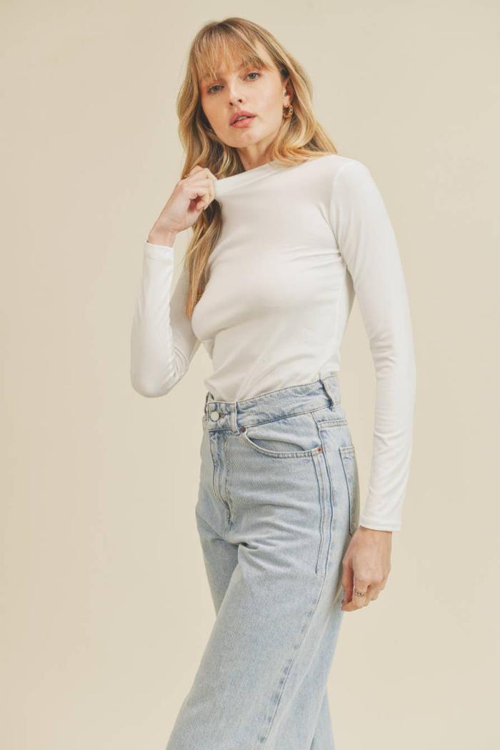 White mock neck long sleeve