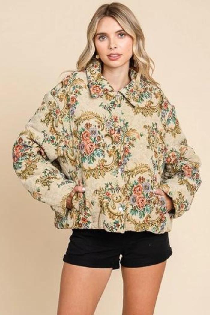 Floral Print Puff Jacket