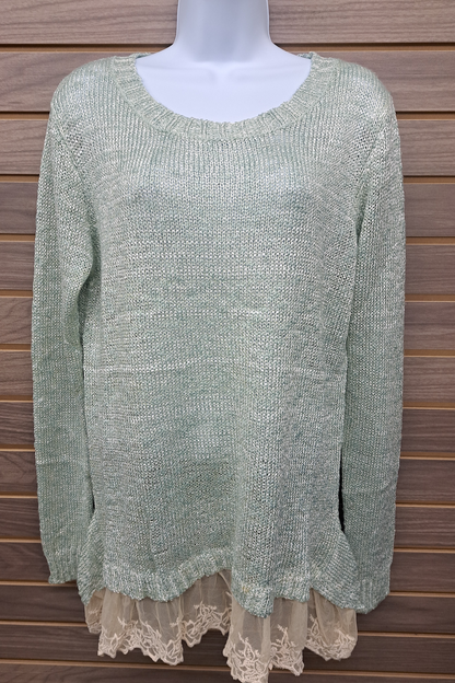 Lace bottom light green sweater