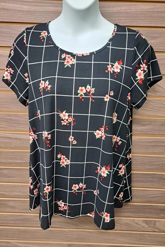 Windowpane Floral Design Tee