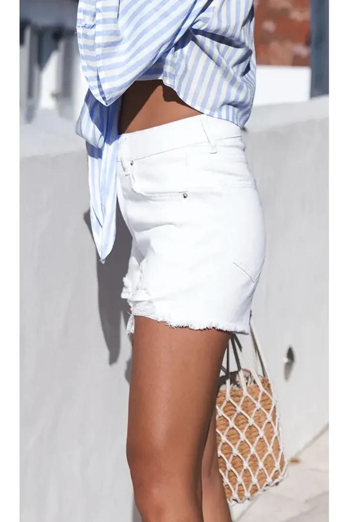 White Distressed Denim Shorts