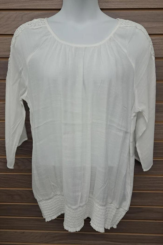 White Blouse W/Lace On Arms Elastic Bottom