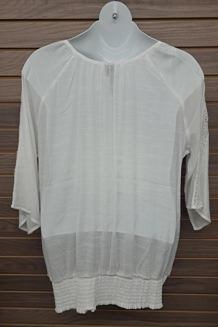 White Blouse W/Lace On Arms Elastic Bottom