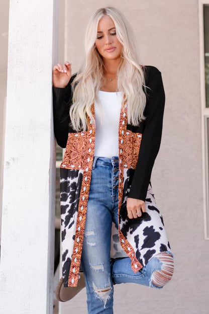 Western Pattern Cow Front Cardigan