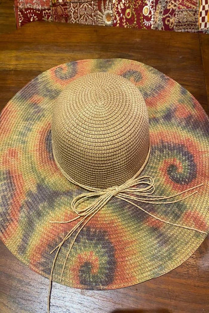 Vintage Sun Hat Tie Dye Straw