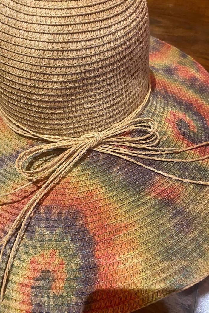 Vintage Sun Hat Tie Dye Straw