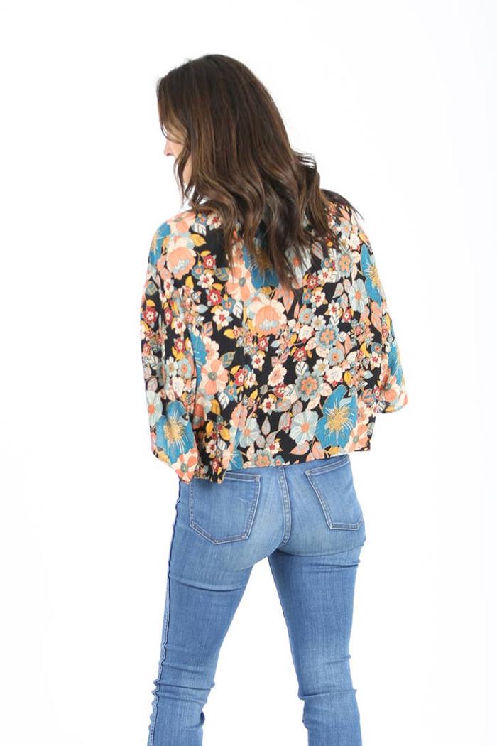 V Neck Tie Waist Kimono Sleeve Blouse