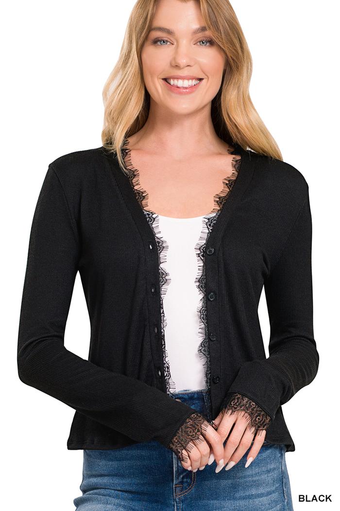 V Neck Lace Long Sleeved Top