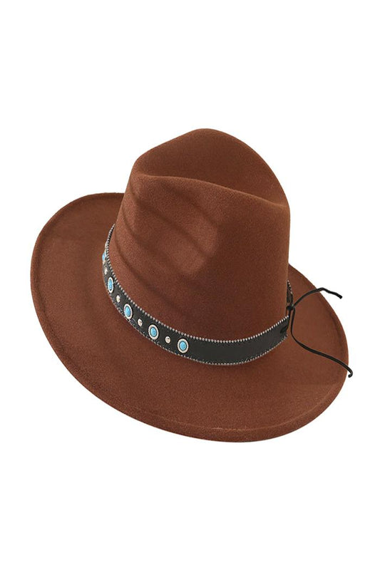 Turquoise Cowboy Trim Felt Panama Hat
