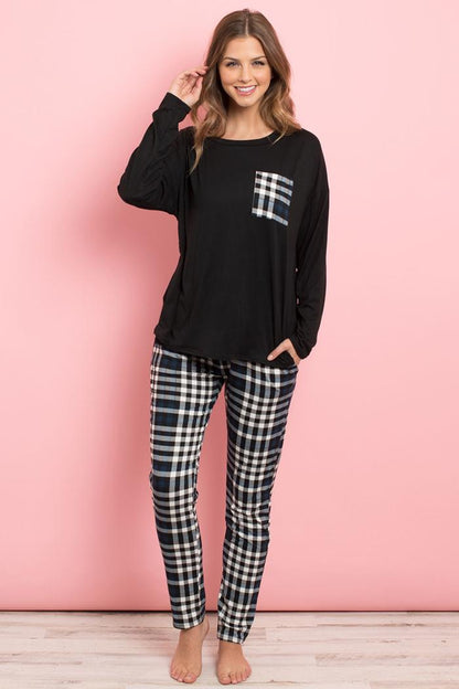 Top & plaid jogger set