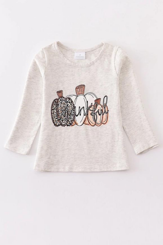 Grey Thankful Pumpkin Top Mommy & Me "Girls"