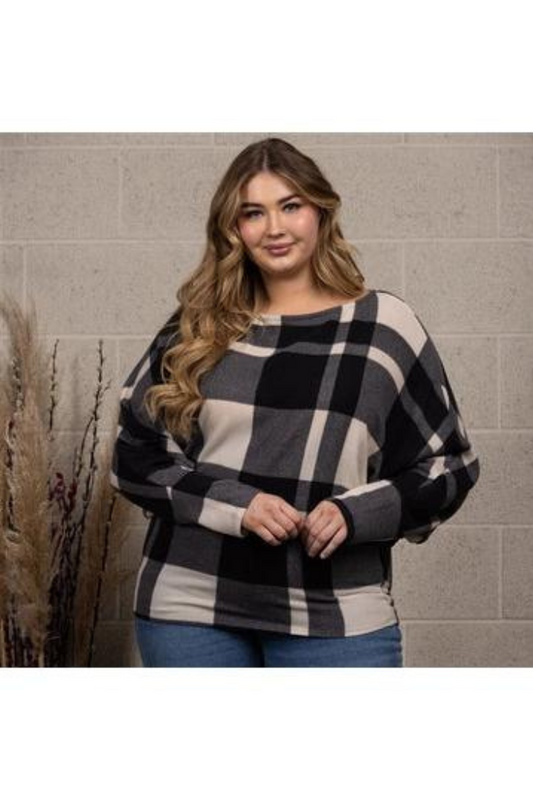 Plaid Print Dolman Long Sleeves Plus Size Top